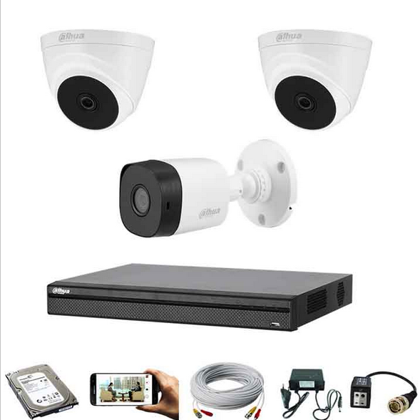 03 Pcs 2MP Dahua Cctv Camera Package